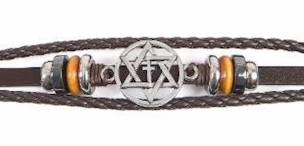 Bracelet-Star Of David & Cross-Leather Cord (#9812) by Holy Land Gifts