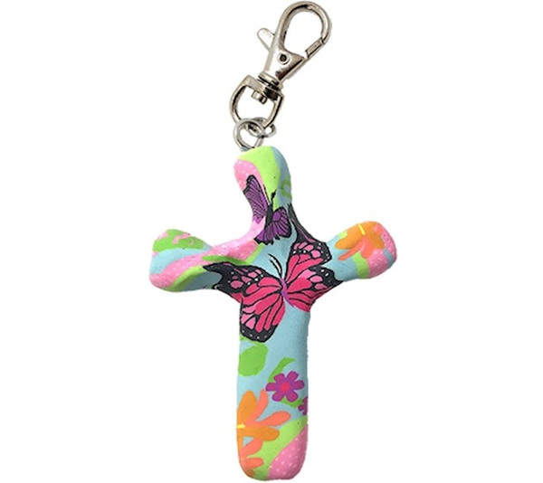 Cross-Keychain-Comforting Clay-Butterfly Garden (3" H) by First & Main