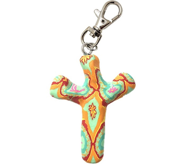 Cross-Keychain-Comforting Clay-Boho (3" H) by First & Main