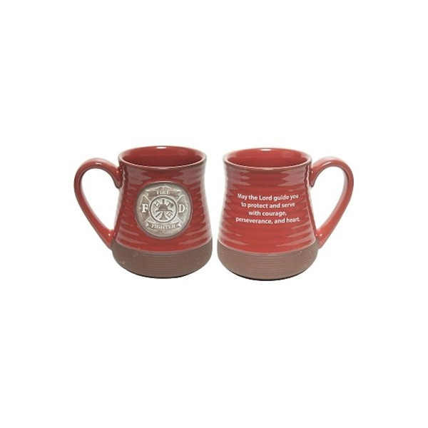 Mug-Pottery-Firefighter Prayer-Red by Abbey Gift