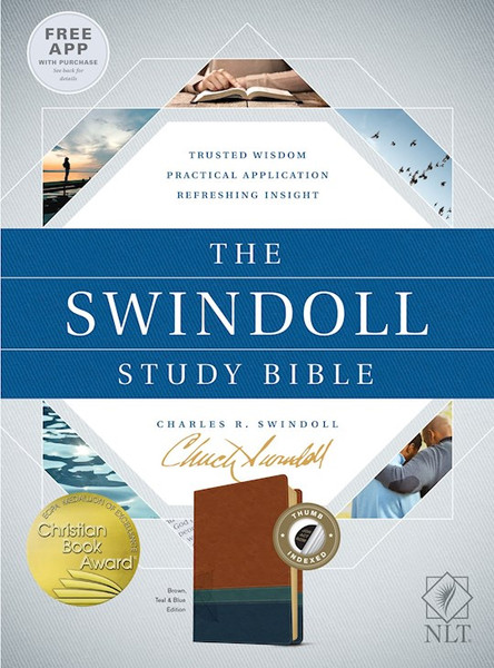 NLT Swindoll Study Bible-Brown/Teal/Blue TuTone Indexed by Swindoll Charles R