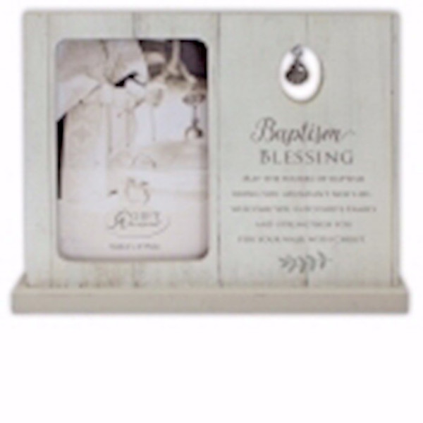 Frame-Baptism Blessing w/Pewter Scallop Shell Charm (Holds 4 x 6 Photo) by Baptism