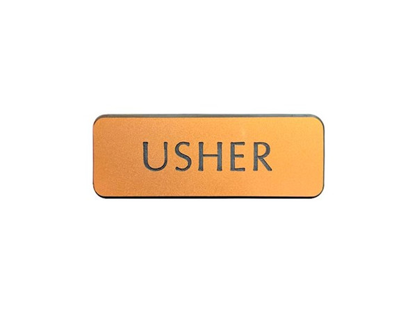 Badge-Contemporary-Usher-Gold/Black-Magnetic Back by Engraved
