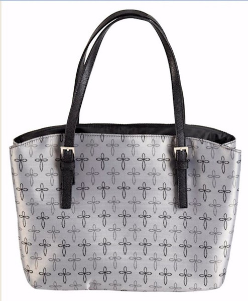 Bible Cover-Wedge Shape-Cross-Jacquard-Grey-LRG by White Dove Designs