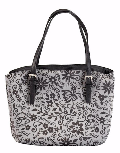 Bible Cover-Wedge Shape-Books Of The Bible-Jacquard-Grey Floral-LRG by White Dove Des