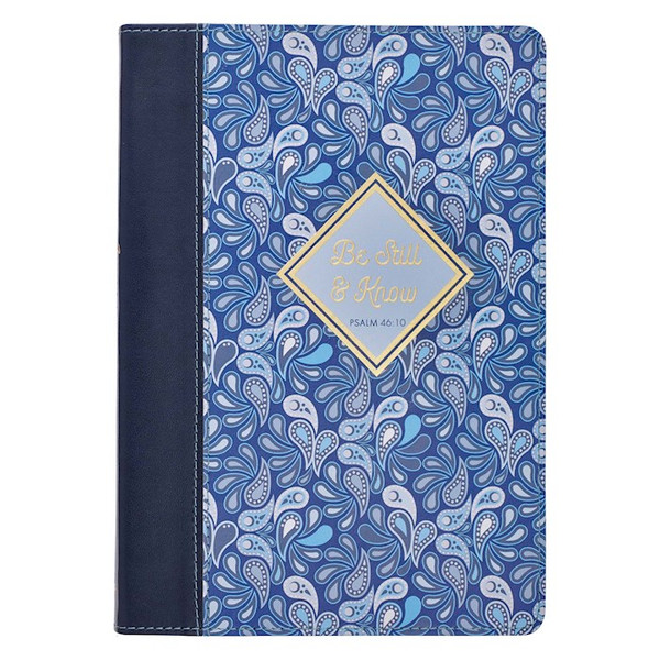 Journal-Classic LuxLeather-Be Still & Know-Blue Paisley by Christian Art Gift