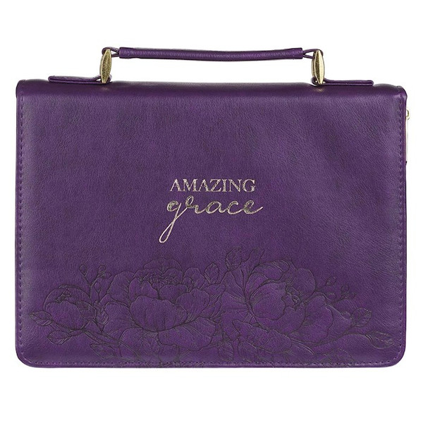 Bible Cover-Amazing Grace-Purple Floral Faux Leather Fashion-Medium by Christian Art Gift