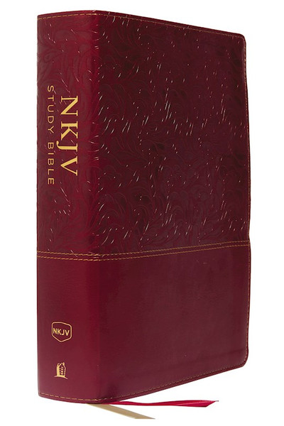 NKJV Study Bible (Full-Color) (Comfort Print)-Cranberry Leathersoft Indexed by Nelson Bibles