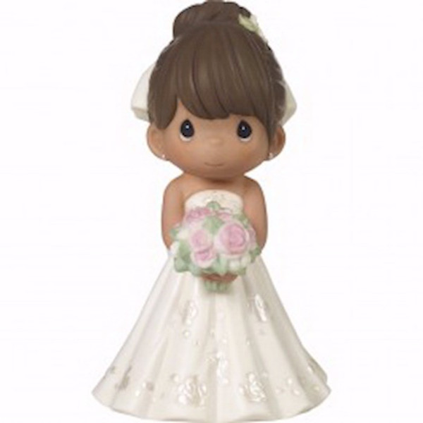 Figurine-Bride Wedding Cake Topper-Brown Hair Medium Skin Tone (5")-Bisque Porcelain by Precious Moments