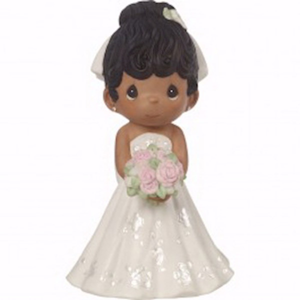 Figurine-Bride Wedding Cake Topper-Black Hair Dark Skin Tone (5")-Bisque Porcelain by Precious Moments