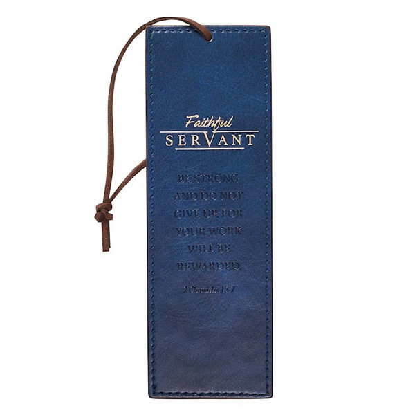 Bookmark-Pagemarker-Faithful Servant-Luxleather-Navy Blue by Christian Art Gift