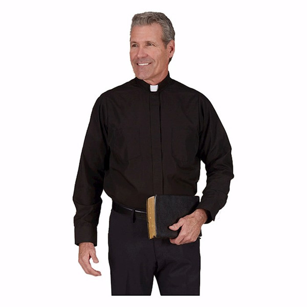 Clergy Shirt-Long Sleeve-100% Cotton-Tab Collar-Black Only (19 34 X 35) by CB Church Supplies