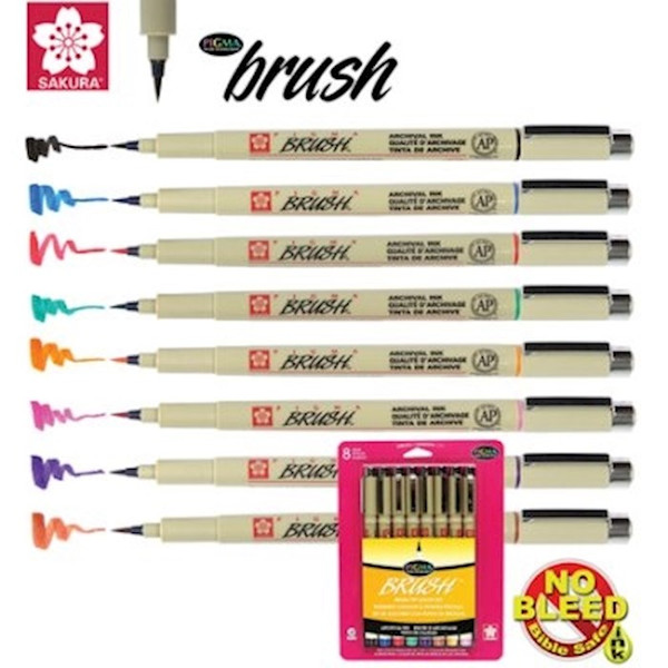 Pen-Pigma Brush Pens (Set Of 8 Colors) by G T Luscombe