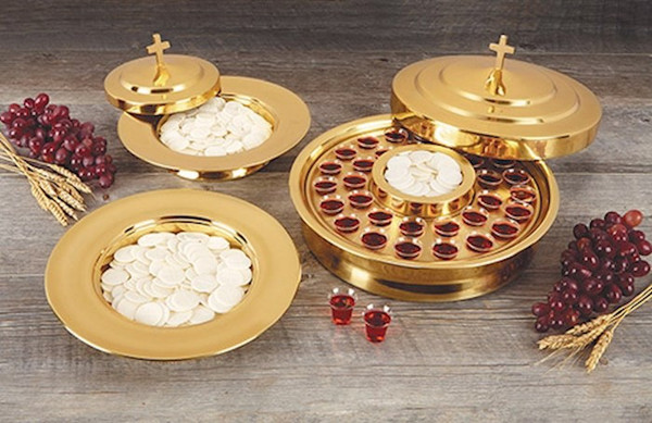 Communion Tray-Stackable With 40 Hole Insert-Brass Tone by CB Church Supplies