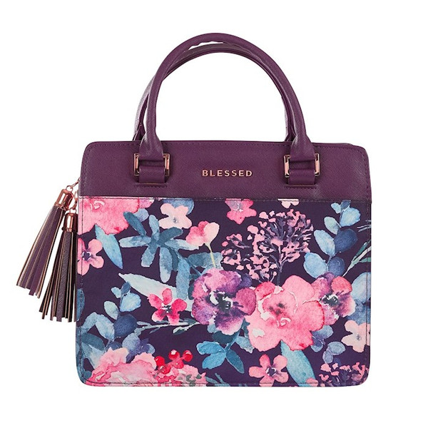 Bible Cover-Blessed-Purple Floral Faux Leather Purse-Style-Medium by Christian Art Gift