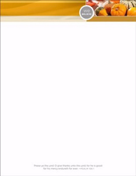 Letterhead-We Believe: Happy Thanksgiving (Psalm 106:1 KJV) (Pack Of 100) by Thanksgiving