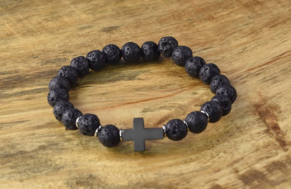 Bracelet-Eden Merry-Just For Him-Cross/Black Beads by Eden Merry