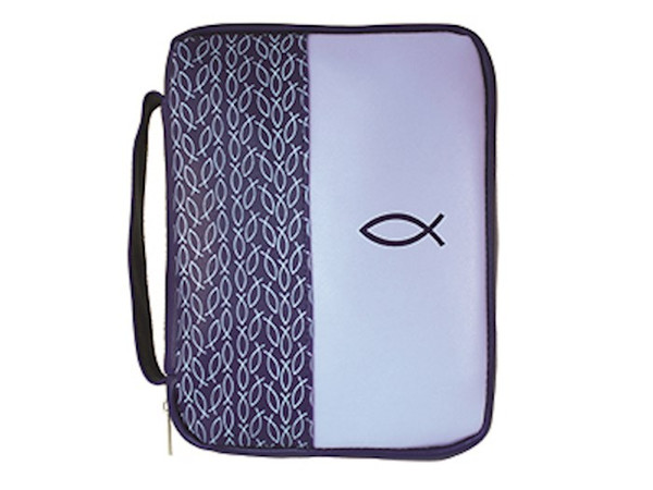 Bible Cover-Imitation Leather-Fish-2-Tone Blue Pattern-LRG by Swanson