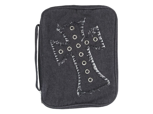 Bible Cover-Denim W/Grommets & Cross Applique-Black-XLG by Swanson