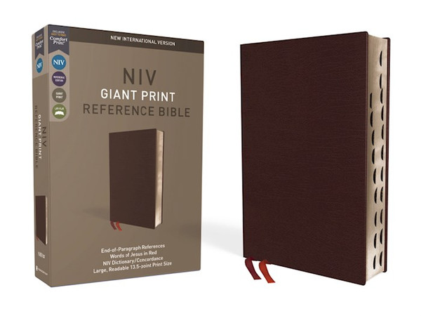 NIV Giant Print Reference Bible (Comfort Print)-Burgundy Bonded Leather Indexed by Zondervan