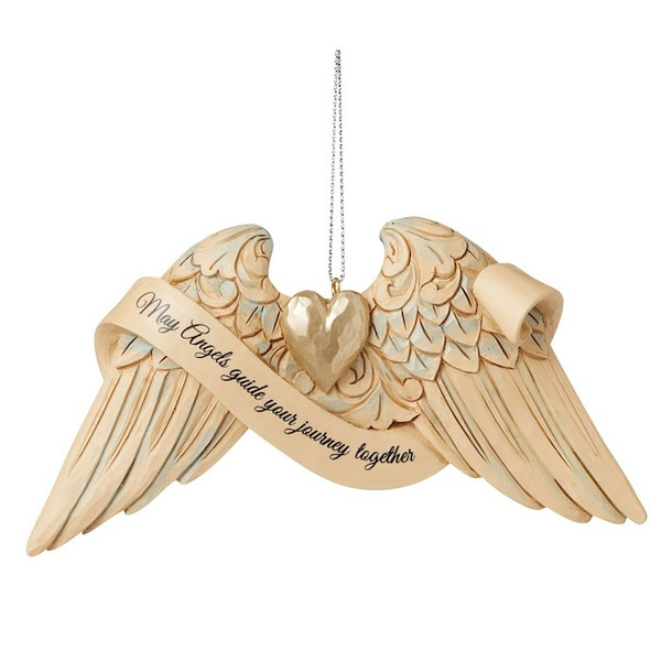 Ornament-Jim Shore/Heartwood Creek-Wedding Angel Wings (4.75"L) by Shore Jim