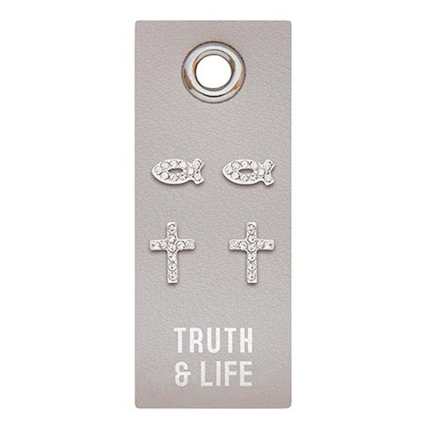 Earrings-Truth & Life/2 Sets Of Studs On Leather Tag by Santa Barbara Desi