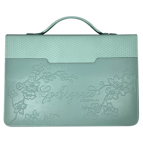 Bible Cover-Debossed w/Weave Pattern-God's Grace-Mint-LRG by White Dove Designs