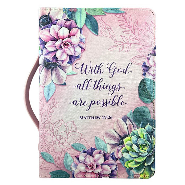 Bible Cover-With God All Things-Pink/Floral-XLG by White Dove Designs