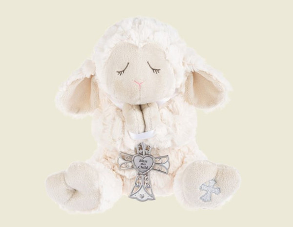 Plush-Serenity Lamb Holding Cross/Bless This Child (13") by Ganz USA