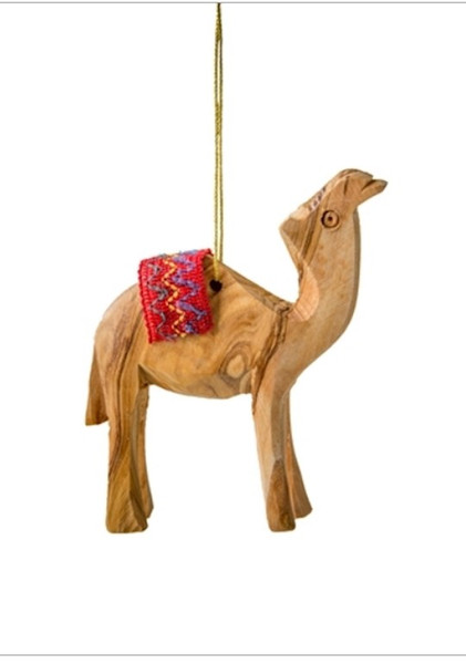 Ornament-Olive Wood-Camel w/Blanket (3") by Christmas