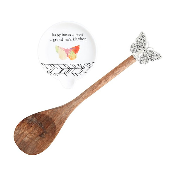 Spoon Rest & Wooden Spoon Boxed Set-Happiness In Grandmas Kitchen (4" Rest) by Amylee Weeks