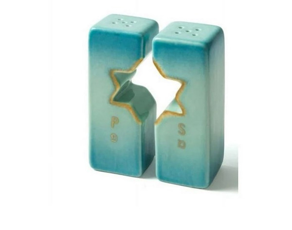 Salt & Pepper Shakers-Star Of David-Blue & Gold Tones (2 Pieces) (#71119) by Holy Land Gifts