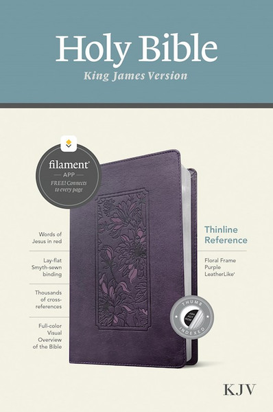 KJV Thinline Reference Bible Filament Enabled Edition-Floral Frame Purple LeatherLike Indexed by Tyndale House