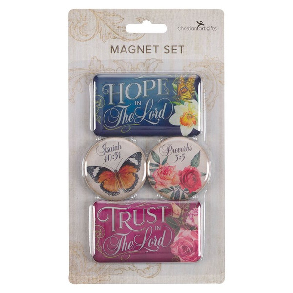 Magnet Set-Trust & Hope In The Lord-Floral & Butterflies (Set Of 4) by Christian Art Gift