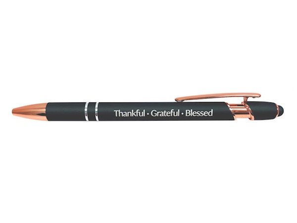 Soft Touch Gift Pen-Thankful Grateful Blessed-Gun Metal by Swanson