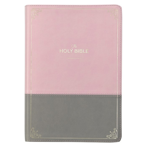 KJV Super Giant Print Bible-Pink/Gray Faux Leather Indexed by Christian Art Gift