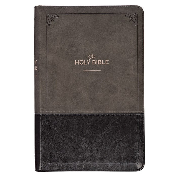 KJV Deluxe Gift Bible-Black/Gray Faux Leather w/Zipper by Christian Art Gift