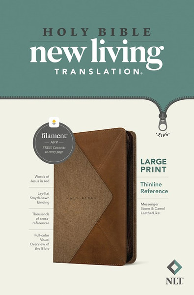 NLT Large Print Thinline Reference Zipper Bible Filament Enabled Edition-Messenger Stone & Camel LeatherLike by Tyndale House