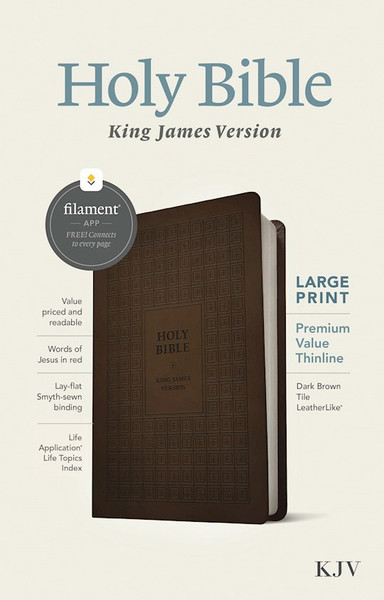 KJV Large Print Premium Value Thinline Bible Filament Enabled Edition-Dark Brown Tile  LeatherLike by Tyndale House