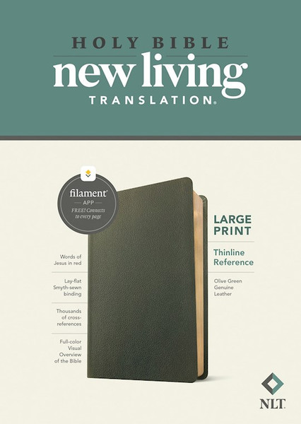 NLT Large Print Thinline Reference Bible Filament Enabled Edition-Olive Green Genuine Leather by Tyndale House