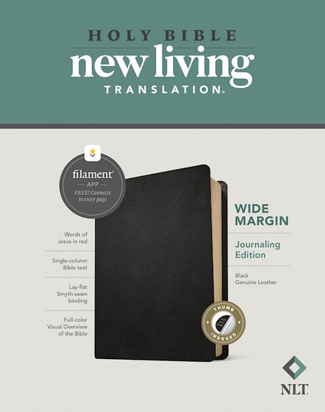 NLT Wide Margin Bible Filament Enabled Edition-Black Genuine Leather Indexed by Tyndale House