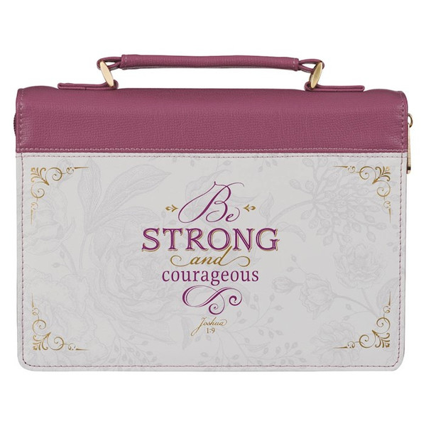 Bible Cover-Be Strong And Courageous (Joshua 1:9)-Topaz Pink Faux Leather Fashion-Medium by Christian Art Gift