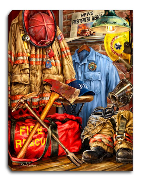 Mini Canvas-Firefighter-LED Tabletop w/Timer (8" x 6") by Glow Decor