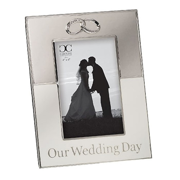 Frame-Our Wedding Day-White w/Silver  (8.5") by Roman Inc.
