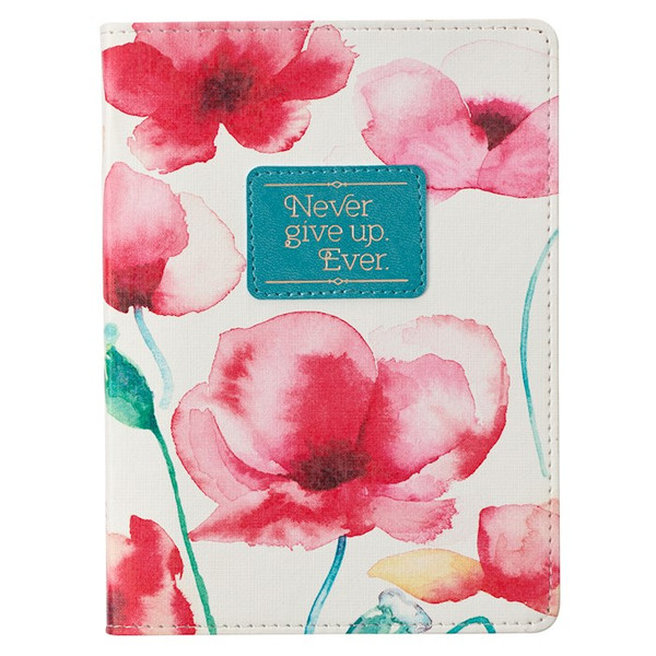 Journal Handy Faux Leather-Coral Poppies/Never Give Up by Christian Art Gift