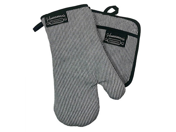 Oven Mitt & Pot Holder Set-Black/White Pinstripe (Set Of 2) by Swanson