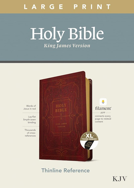 KJV Large Print Thinline Reference Bible/Filament Enabled Edition-Burgundy Ornate LeatherLike Indexed by Tyndale House