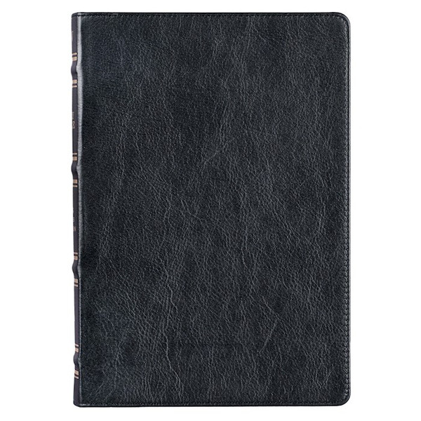 KJV Large Print Thinline Bible-Black Full Grain Leather Indexed by Christian Art Gift
