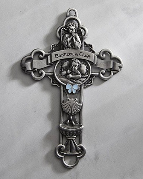 Wall Cross-Baby Boy-Baptized In Christ (5") by Jeweled Cross