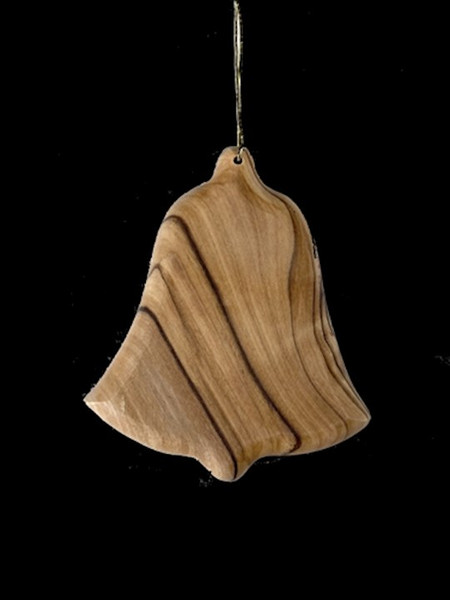 Ornament-Olive Wood-Thick Cut Bell (2.5") by Christmas